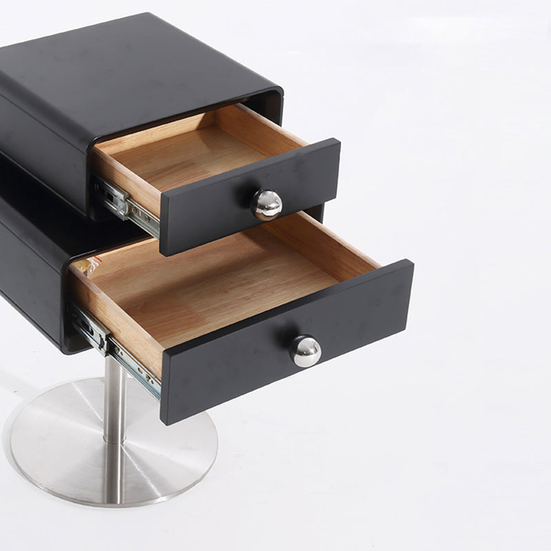 Contemporary Swivel Solid Wood Bedside Table - Artistic Square 2 Drawer Nightstand For Bedroom Lumendat
