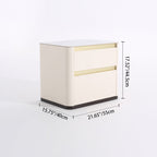 Modern Cream Rounded Corners Bedside Table - Sintered Stone 2 Drawer Nightstand For Bedroom Lumendat
