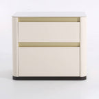 Modern Cream Rounded Corners Bedside Table - Sintered Stone 2 Drawer Nightstand For Bedroom Lumendat