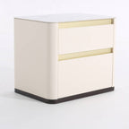 Modern Cream Rounded Corners Bedside Table - Sintered Stone 2 Drawer Nightstand For Bedroom Lumendat