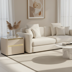Modern Cream Rounded Corners Bedside Table - Sintered Stone 2 Drawer Nightstand For Bedroom Lumendat
