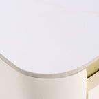 Modern Cream Rounded Corners Bedside Table - Sintered Stone 2 Drawer Nightstand For Bedroom Lumendat