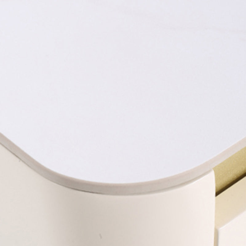Modern Cream Rounded Corners Bedside Table - Sintered Stone 2 Drawer Nightstand For Bedroom Lumendat