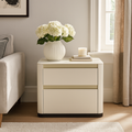 Modern Cream Rounded Corners Bedside Table - Sintered Stone 2 Drawer Nightstand For Bedroom Lumendat