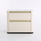 Modern Cream Rounded Corners Bedside Table - Sintered Stone 2 Drawer Nightstand For Bedroom Lumendat
