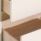Modern Cream Rounded Corners Bedside Table - Sintered Stone 2 Drawer Nightstand For Bedroom Lumendat