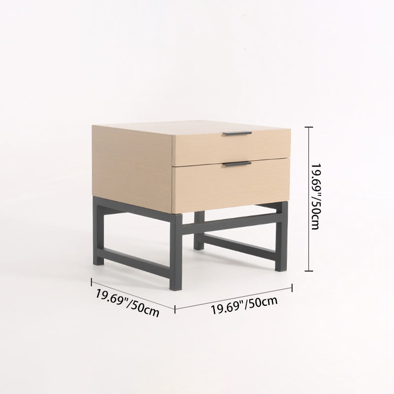 Modern Minimalist Alloy Handles Bedside Table - Square 2 Drawers Nightstand For Bedroom Lumendat