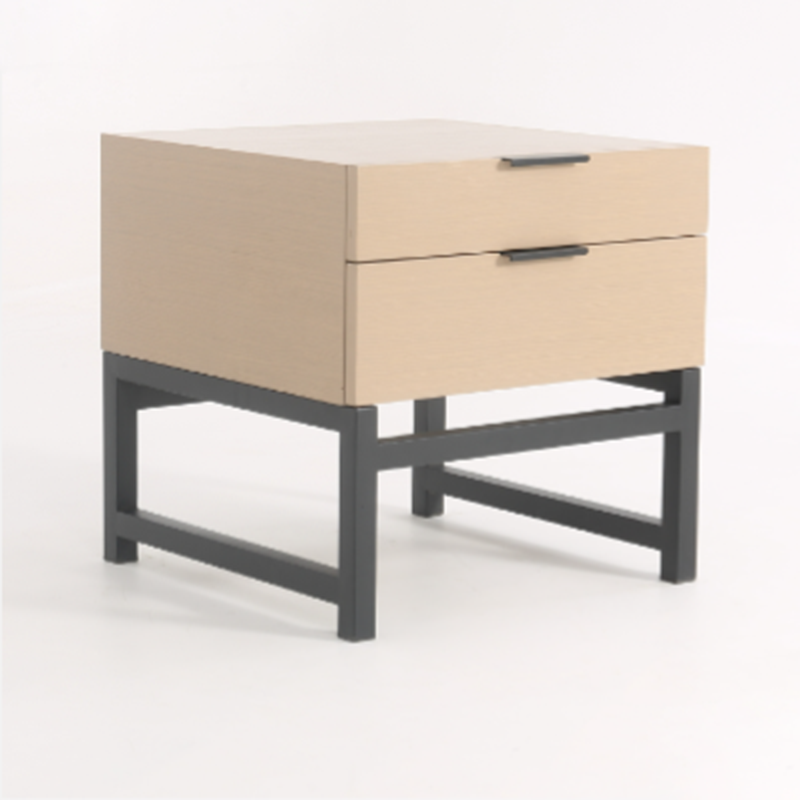 Modern Minimalist Alloy Handles Bedside Table - Square 2 Drawers Nightstand For Bedroom Lumendat