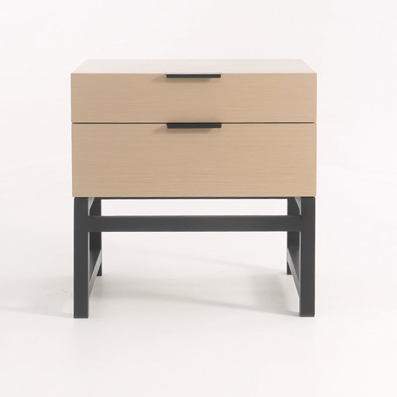 Modern Minimalist Alloy Handles Bedside Table - Square 2 Drawers Nightstand For Bedroom Lumendat