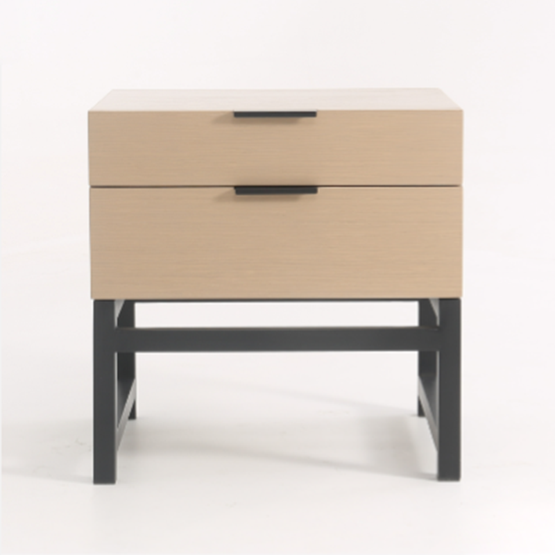 Modern Minimalist Alloy Handles Bedside Table - Square 2 Drawers Nightstand For Bedroom Lumendat