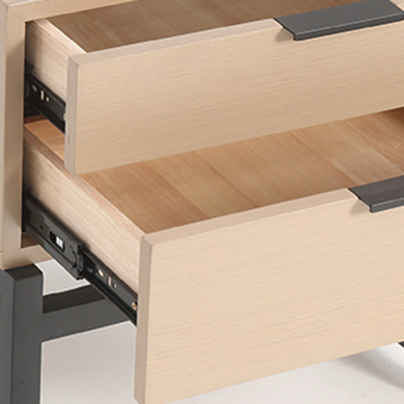 Modern Minimalist Alloy Handles Bedside Table - Square 2 Drawers Nightstand For Bedroom Lumendat