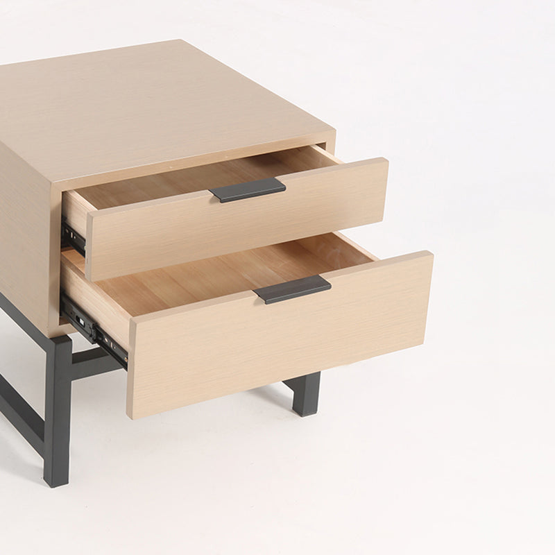 Modern Minimalist Alloy Handles Bedside Table - Square 2 Drawers Nightstand For Bedroom Lumendat