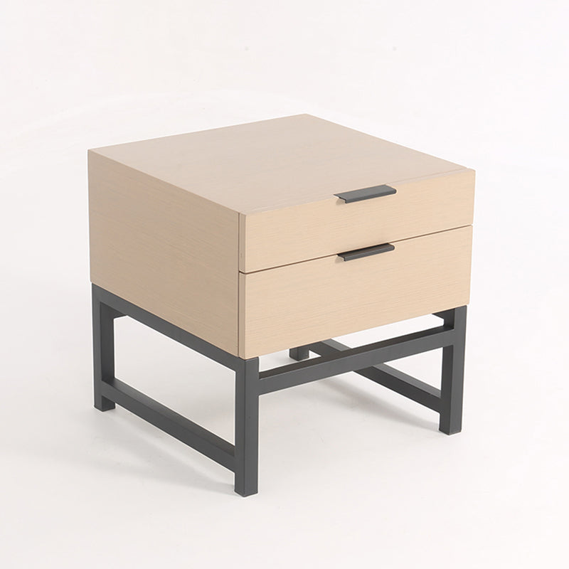 Modern Minimalist Alloy Handles Bedside Table - Square 2 Drawers Nightstand For Bedroom Lumendat