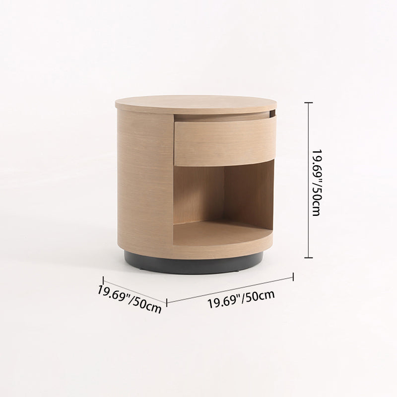 Contemporary Scandinavian Round Curved Bedside Table - Multilayer Board 1 Drawer Nightstand For Bedroom Lumendat