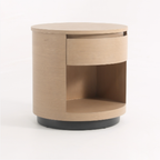 Contemporary Scandinavian Round Curved Bedside Table - Multilayer Board 1 Drawer Nightstand For Bedroom Lumendat