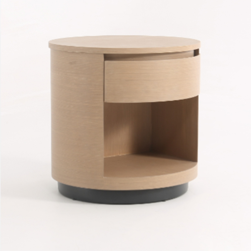 Contemporary Scandinavian Round Curved Bedside Table - Multilayer Board 1 Drawer Nightstand For Bedroom Lumendat