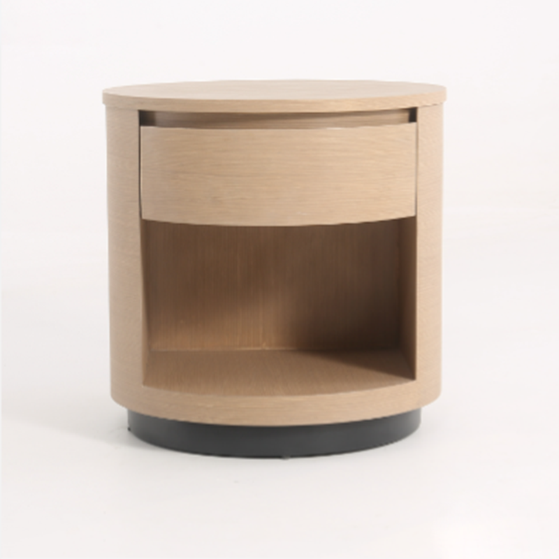 Contemporary Scandinavian Round Curved Bedside Table - Multilayer Board 1 Drawer Nightstand For Bedroom Lumendat