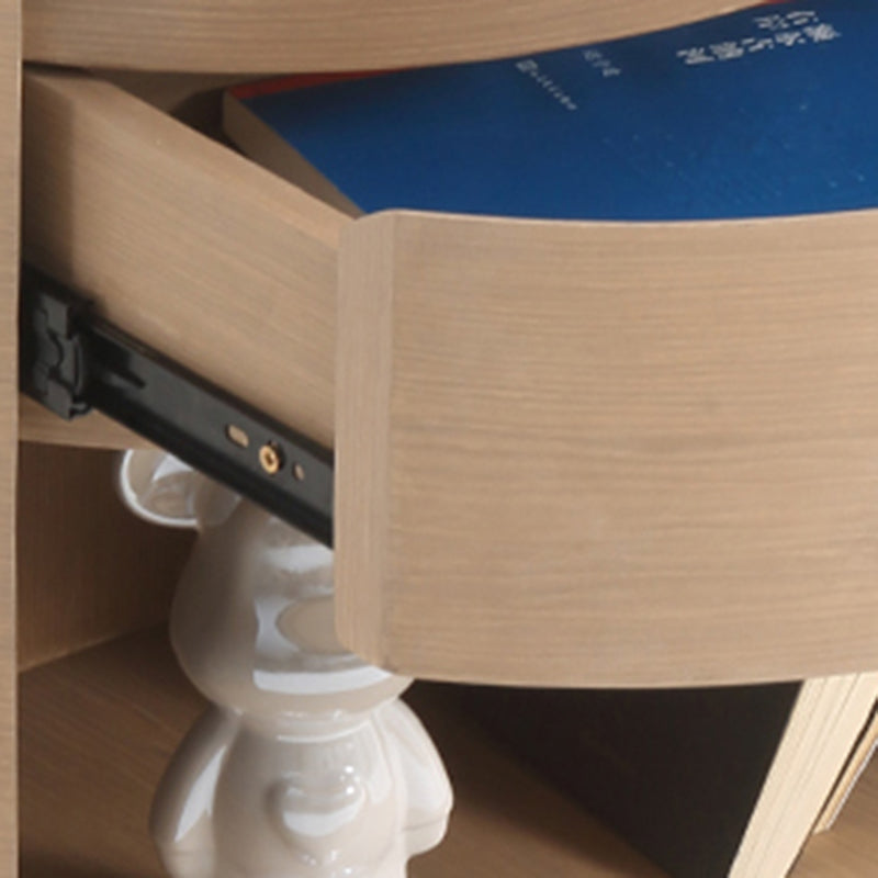 Contemporary Scandinavian Round Curved Bedside Table - Multilayer Board 1 Drawer Nightstand For Bedroom Lumendat