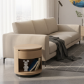 Contemporary Scandinavian Round Curved Bedside Table - Multilayer Board 1 Drawer Nightstand For Bedroom Lumendat