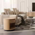 Contemporary Scandinavian Round Curved Bedside Table - Multilayer Board 1 Drawer Nightstand For Bedroom Lumendat