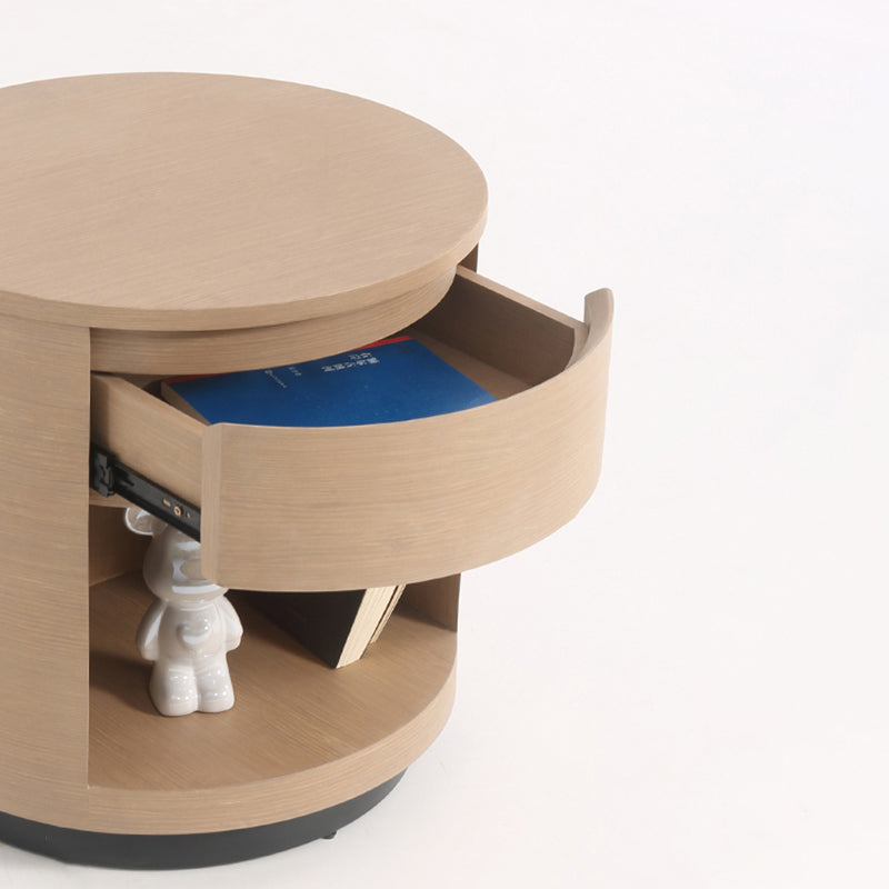 Contemporary Scandinavian Round Curved Bedside Table - Multilayer Board 1 Drawer Nightstand For Bedroom Lumendat