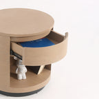 Contemporary Scandinavian Round Curved Bedside Table - Multilayer Board 1 Drawer Nightstand For Bedroom Lumendat