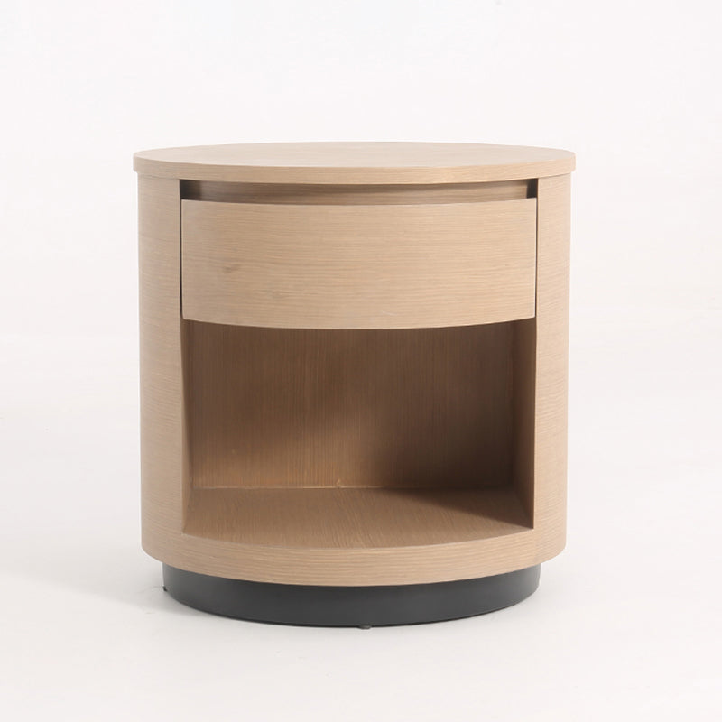 Contemporary Scandinavian Round Curved Bedside Table - Multilayer Board 1 Drawer Nightstand For Bedroom Lumendat