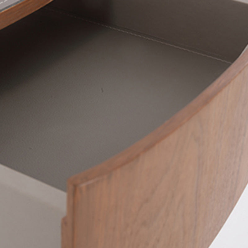 Traditional French Walnut Oval Bedside Table - Saddle Leather Surface 1 Drawer Nightstand For Bedroom Lumendat