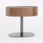 Traditional French Walnut Oval Bedside Table - Saddle Leather Surface 1 Drawer Nightstand For Bedroom Lumendat