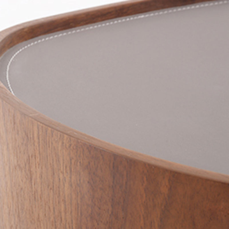 Traditional French Walnut Oval Bedside Table - Saddle Leather Surface 1 Drawer Nightstand For Bedroom Lumendat