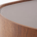 Traditional French Walnut Oval Bedside Table - Saddle Leather Surface 1 Drawer Nightstand For Bedroom Lumendat