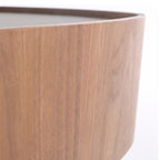 Traditional French Walnut Oval Bedside Table - Saddle Leather Surface 1 Drawer Nightstand For Bedroom Lumendat