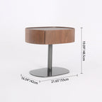 Traditional French Walnut Oval Bedside Table - Saddle Leather Surface 1 Drawer Nightstand For Bedroom Lumendat
