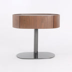 Traditional French Walnut Oval Bedside Table - Saddle Leather Surface 1 Drawer Nightstand For Bedroom Lumendat