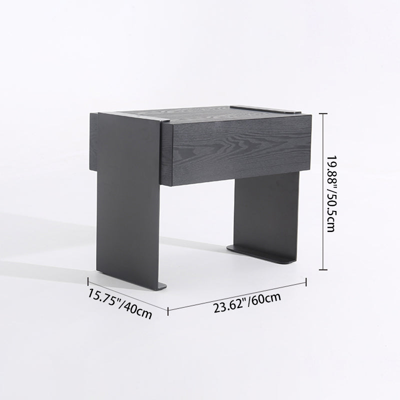 Traditional Clean Geometric Side Table - Metal Base 1 Drawer Nightstand For Bedroom Lumendat