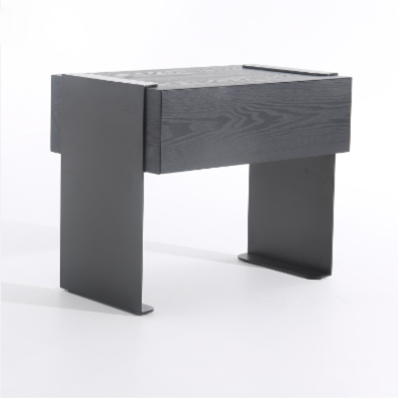 Traditional Clean Geometric Side Table - Metal Base 1 Drawer Nightstand For Bedroom Lumendat