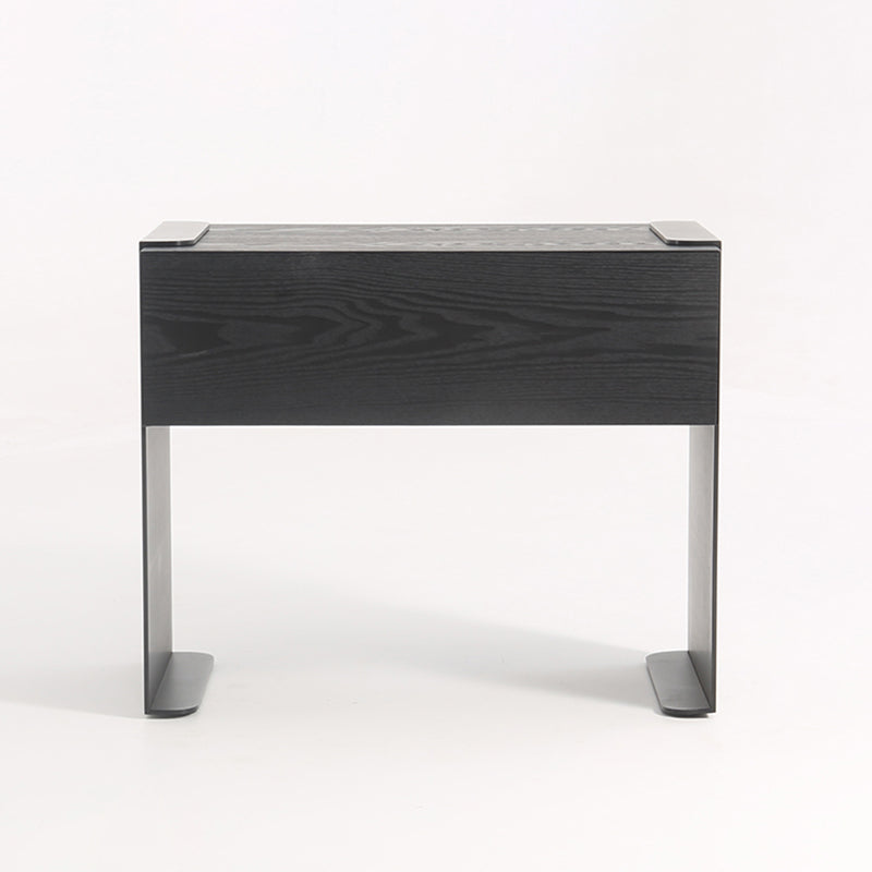 Traditional Clean Geometric Side Table - Metal Base 1 Drawer Nightstand For Bedroom Lumendat