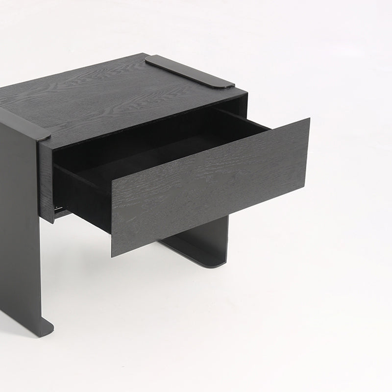Traditional Clean Geometric Side Table - Metal Base 1 Drawer Nightstand For Bedroom Lumendat