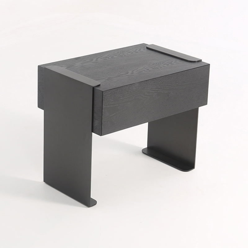 Traditional Clean Geometric Side Table - Metal Base 1 Drawer Nightstand For Bedroom Lumendat