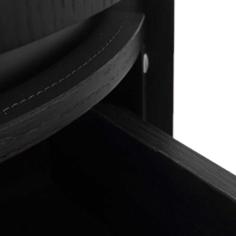 Contemporary Round Cylinder Bedside Table - Faux Saddle Leather Top 2 Drawers Nightstand For Bedroom Lumendat