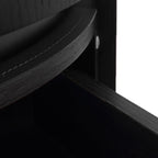 Contemporary Round Cylinder Bedside Table - Faux Saddle Leather Top 2 Drawers Nightstand For Bedroom Lumendat