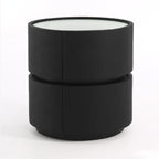 Contemporary Round Cylinder Bedside Table - Faux Saddle Leather Top 2 Drawers Nightstand For Bedroom Lumendat