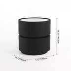 Contemporary Round Cylinder Bedside Table - Faux Saddle Leather Top 2 Drawers Nightstand For Bedroom Lumendat