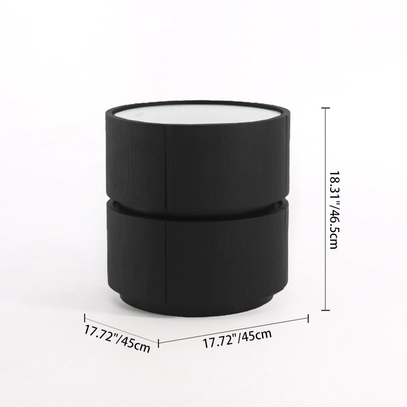 Contemporary Round Cylinder Bedside Table - Faux Saddle Leather Top 2 Drawers Nightstand For Bedroom Lumendat