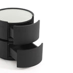 Contemporary Round Cylinder Bedside Table - Faux Saddle Leather Top 2 Drawers Nightstand For Bedroom Lumendat