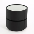 Contemporary Round Cylinder Bedside Table - Faux Saddle Leather Top 2 Drawers Nightstand For Bedroom Lumendat