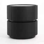 Contemporary Round Cylinder Bedside Table - Faux Saddle Leather Top 2 Drawers Nightstand For Bedroom Lumendat