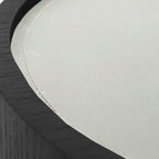 Contemporary Round Cylinder Bedside Table - Faux Saddle Leather Top 2 Drawers Nightstand For Bedroom Lumendat