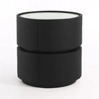 Contemporary Round Cylinder Bedside Table - Faux Saddle Leather Top 2 Drawers Nightstand For Bedroom Lumendat