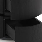 Contemporary Round Cylinder Bedside Table - Faux Saddle Leather Top 2 Drawers Nightstand For Bedroom Lumendat